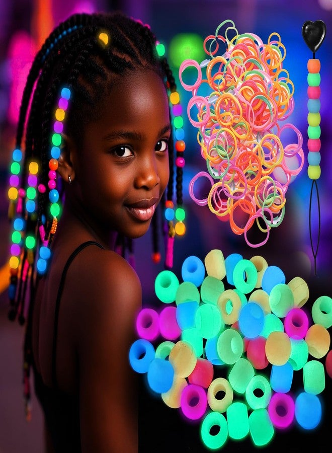 AIERSA Silicone Hair Beads Glow in The Dark for Kids Girls Braids, 50pcs Soft Colorful Pony Beads Bulk for Kids Girls Women Hair Accessories for Braids - Image 1